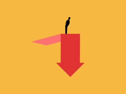 Businessman on a falling red graph. Stock-Illustration