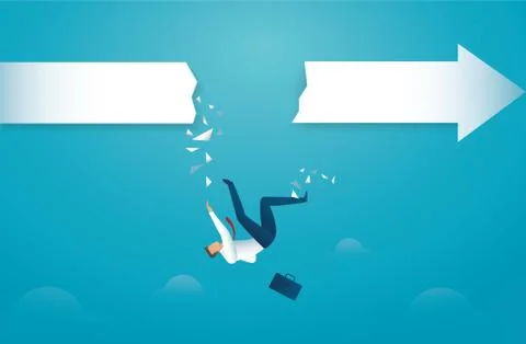 Businessman falls from arrow. concept of into the abyss crisis bankruptcy Stock Illustration