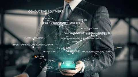 Businessman with Femtotechnology hologram concept Stock Footage