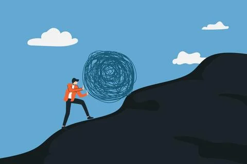 Businessman fighting the complexity of the problem, fighting pushing the pr.. 스톡 일러스트