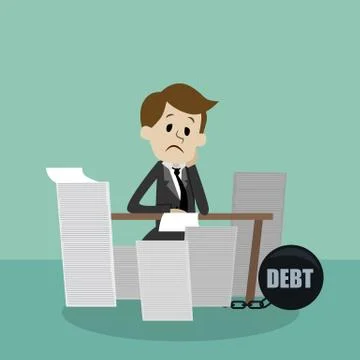Businessman finding himself going to be busy because he has debt. Stock Illustration