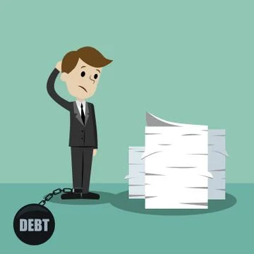 Businessman finding himself going to be busy because he has a debt. Stock Illustration