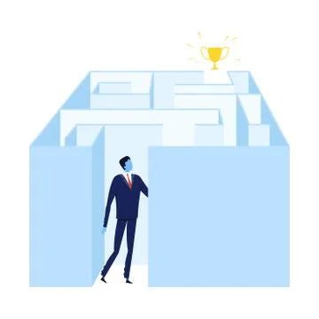Businessman Finding Solution, Solving Problems, Reaching Goals, Business Illustrazione stock