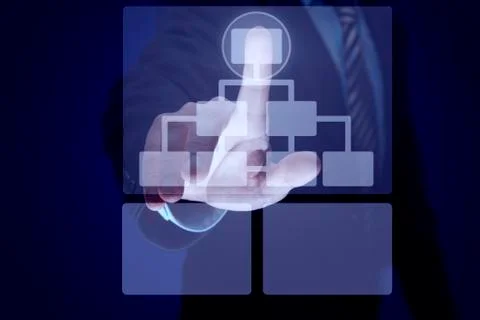 Businessman finger on the button of the interface Stock Illustration