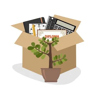 Businessman fired box with office things. Stock Illustration