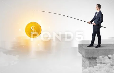 Businessman fishing coins concept Stock Photos