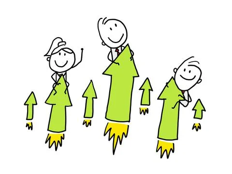 Businessman flying forward with a rocket engine to big target. Stock Illustration