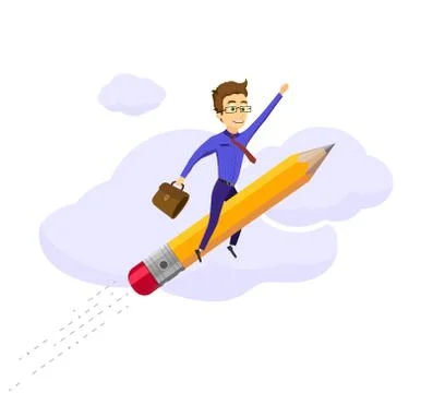 Businessman flying on a rocket up in the clouds Stock-Illustration