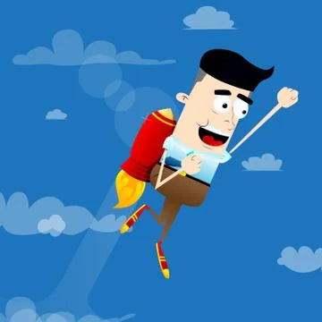 Businessman flying up with a rocket engine. Start up business concept. Vector Stock Illustration