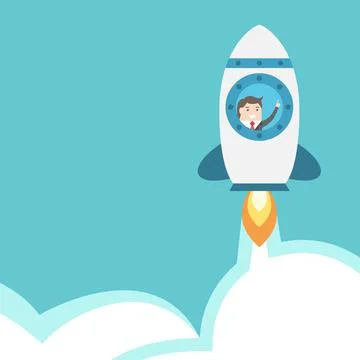 Businessman flying in rocket Stock Illustration