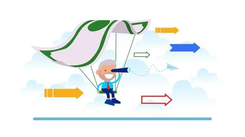 Businessman flying using banknote vector illustration.	 Stock Illustration