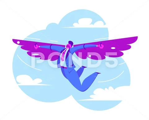 Businessman flying on wings to success Stock Illustration