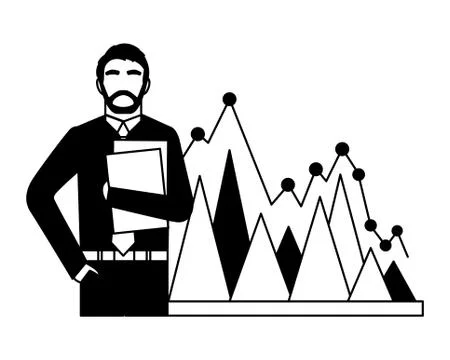 Businessman with folder papers and statistic chart business Illustrazione stock