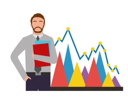 Businessman with folder papers and statistic chart business Illustrazione stock