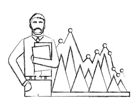 Businessman with folder papers and statistic chart business Illustrazione stock
