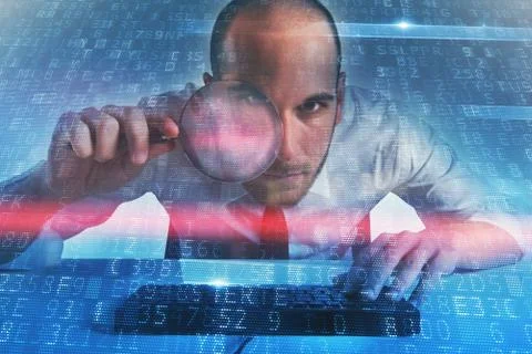 Businessman found a backdoor access on a computer. Concept of internet security Stock Photos