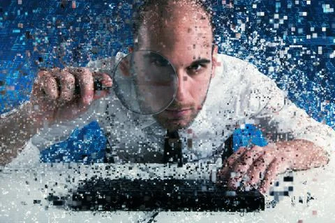 Businessman found a backdoor access on a computer. Concept of internet security Foto stock