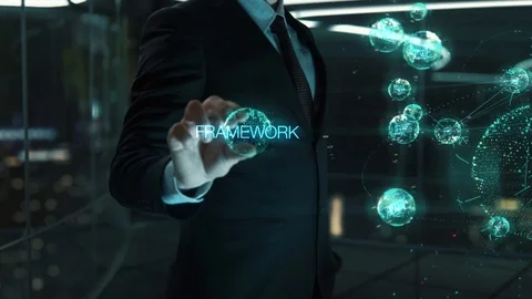 Businessman with Framework hologram concept Stock Footage 121368659