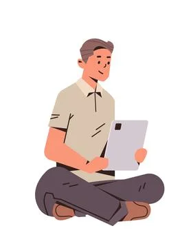 Businessman freelancer using tablet pc social media communication digital Stock Illustration