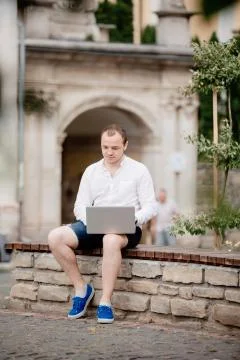 Businessman freelancer working on his computer Stock Photos