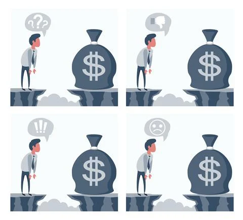 Businessman in front of a gap and looking for the money bag. Stock Illustration