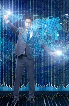BUsinessman in futuristic computing concept Stock Photos