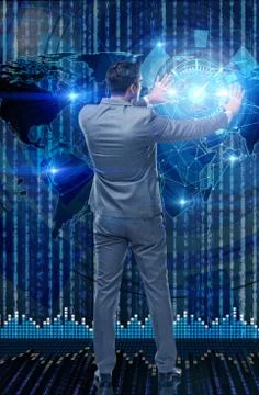 BUsinessman in futuristic computing concept Stockfoto's