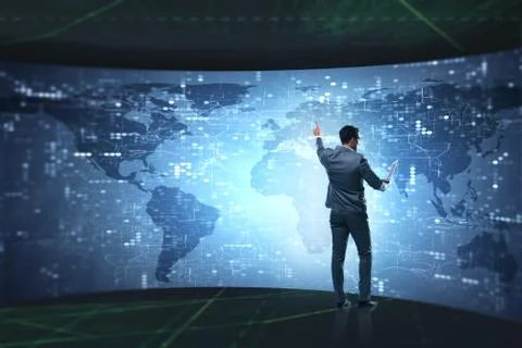 Businessman in futuristic computing concept Stockfoto's