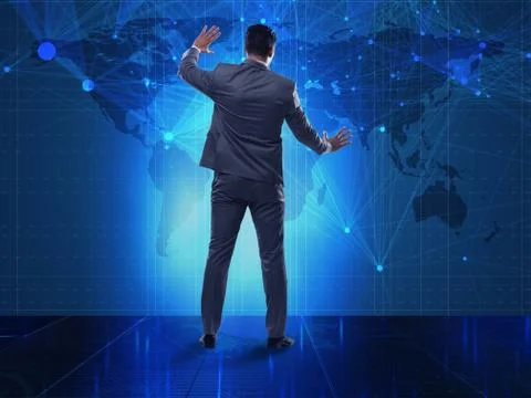 BUsinessman in futuristic computing concept 库存照片