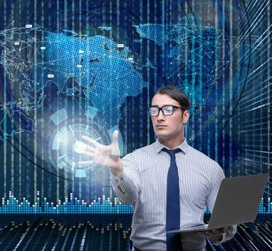 Businessman in futuristic computing concept 写真素材