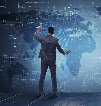 BUsinessman in futuristic computing concept Stockfoto's