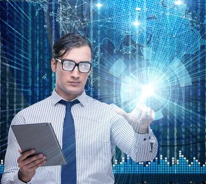 Businessman in futuristic computing concept Stockfoto's