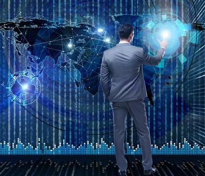 BUsinessman in futuristic computing concept Stock Photos
