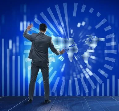 Businessman in futuristic computing concept Stockfoto's