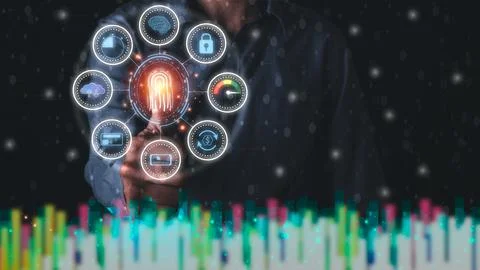 Businessman Gestures coding with icon technology. Stock Photos