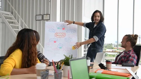 Businessman giving presentation on future plans to his colleagues at office . Stock Footage 125950508