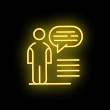 Businessman giving a presentation with speech bubble and text neon sign Illustrazione stock