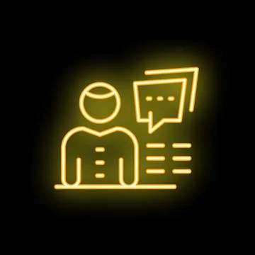 Businessman giving presentation with speech bubbles and text neon sign Stock Illustration