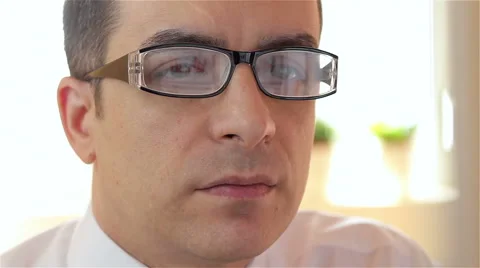 Businessman with glasses working on computer - closeup, dolly shot Video stock 61342227