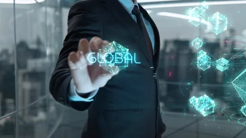 Businessman with Global hologram concept Stock Footage 121977341