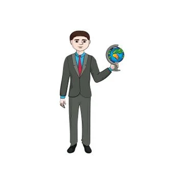 Businessman with a globe (sphere) in hand. Vector Stock Illustration