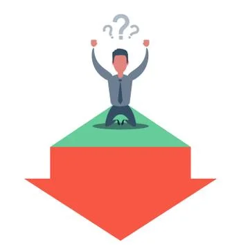Businessman going up and down on graph wealth business concept. Kneeling man Illustrazione stock