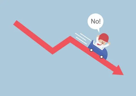 Businessman going down in a roller coaster over stock market arrow Stock Illustration