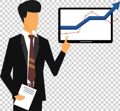 Businessman with graphic chart inside tablet, stock, finance イラスト素材