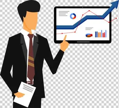 Businessman with graphic chart inside tablet, stock, finance, diagram 스톡 일러스트