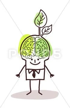 Businessman with green brain and leaf Stock Illustrationen