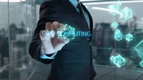 Businessman with Grid Computing hologram concept Stock Footage 121359315