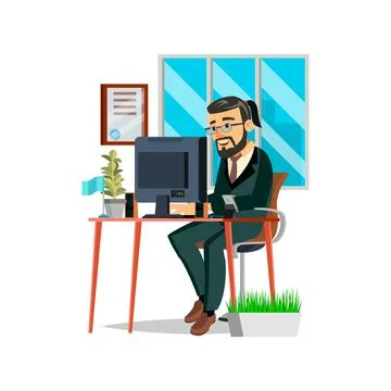 Businessman guy writing message on computer cartoon vector Stock Illustration