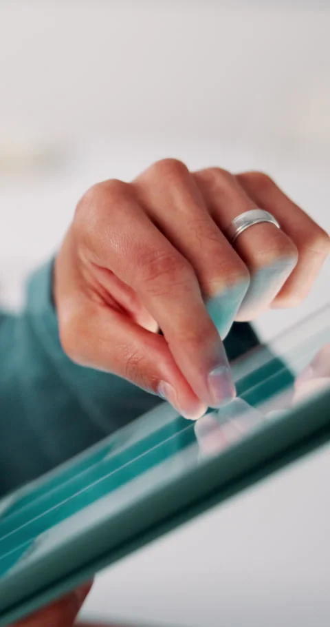 Businessman, hand and scroll in office with tablet, data analysis and review for Stock Footage 335920837