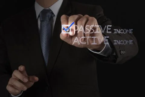 Businessman hand checking  passive or acctive income as money concept Stock Illustration